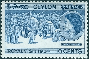 SG 465. Ceylon 1958 QEII 10r red-brown & buff in a block of four superb MNH 